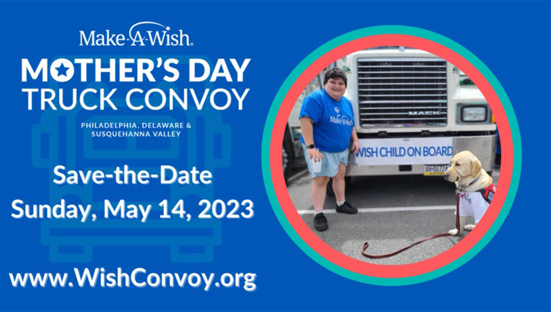 Our Events - Make-a-Wish Mothers Day Truck Convoy Flyer with Child Standing Next to Truck Image